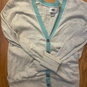 Old Navy grey cardigan with blue trim button up